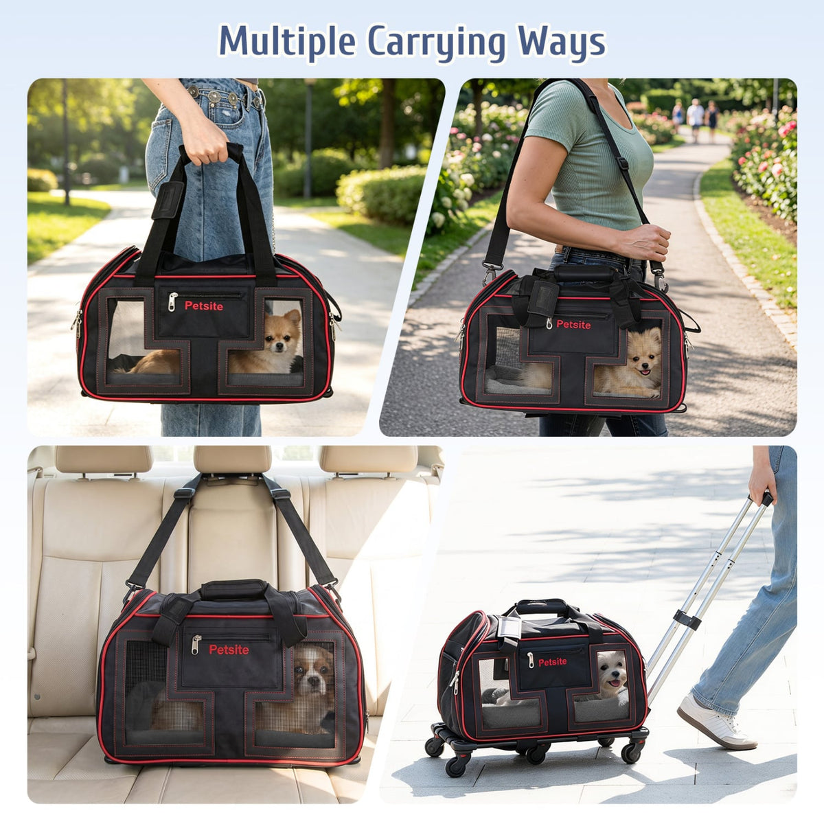 Rolling Pet Carrier with Wheels & Telescopic Handle and Mesh Windows for Pets-Red-Dog Supplies-DECOROLALA