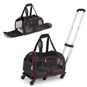 Rolling Pet Carrier with Wheels & Telescopic Handle and Mesh Windows for Pets-Red-Dog Supplies-DECOROLALA