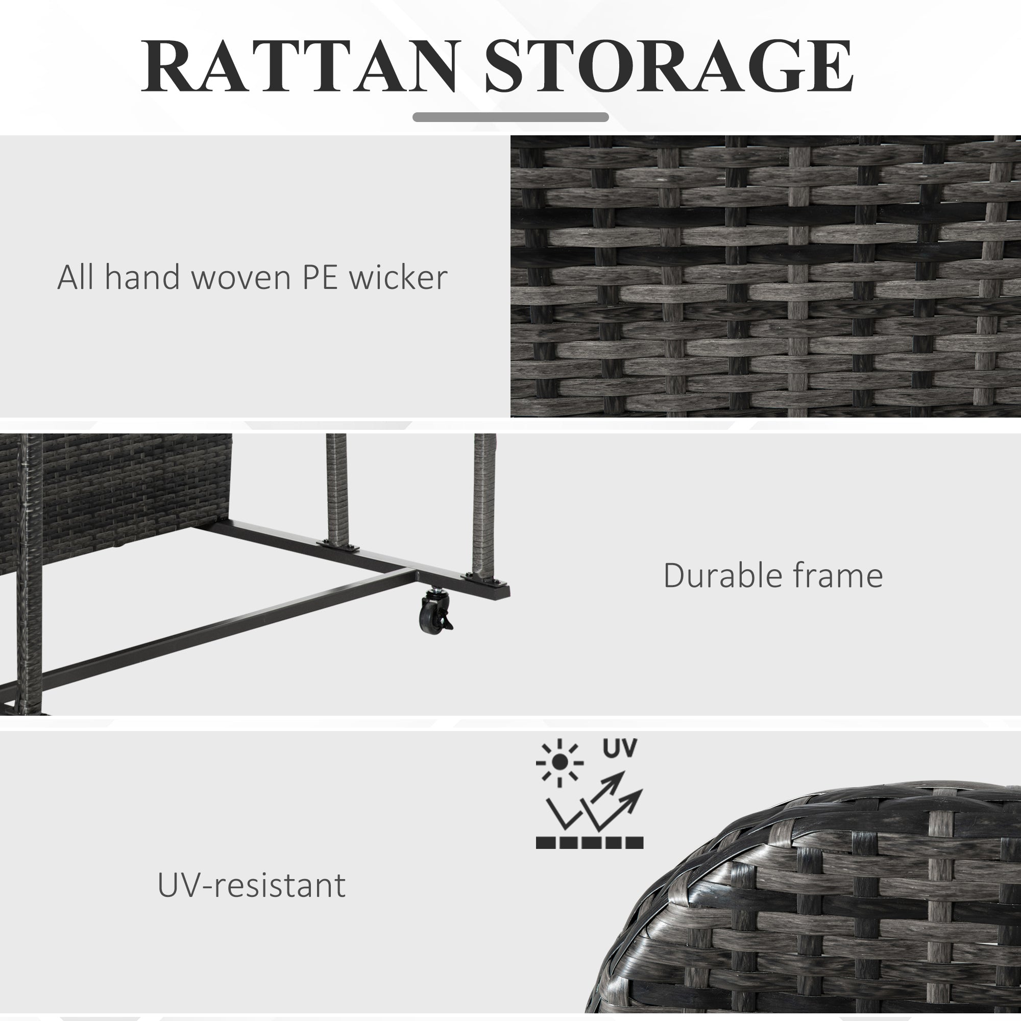 Rolling Rattan Pool Storage Organizer - Grey PE Wicker 43" L-DECOROLALA