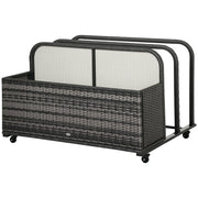 Rolling Rattan Pool Storage Organizer - Grey PE Wicker 43" L-DECOROLALA