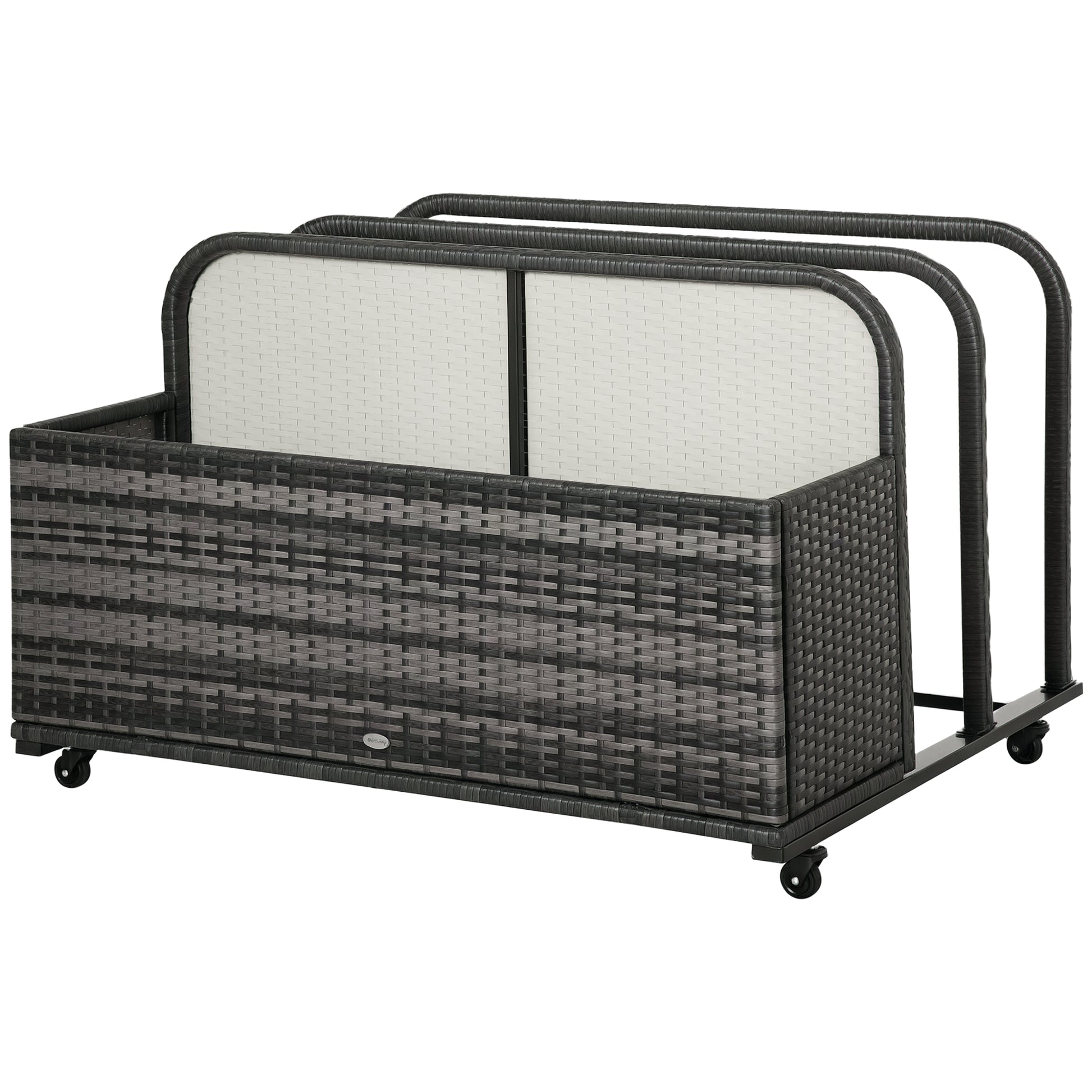 Rolling Rattan Pool Storage Organizer - Grey PE Wicker 43" L-DECOROLALA