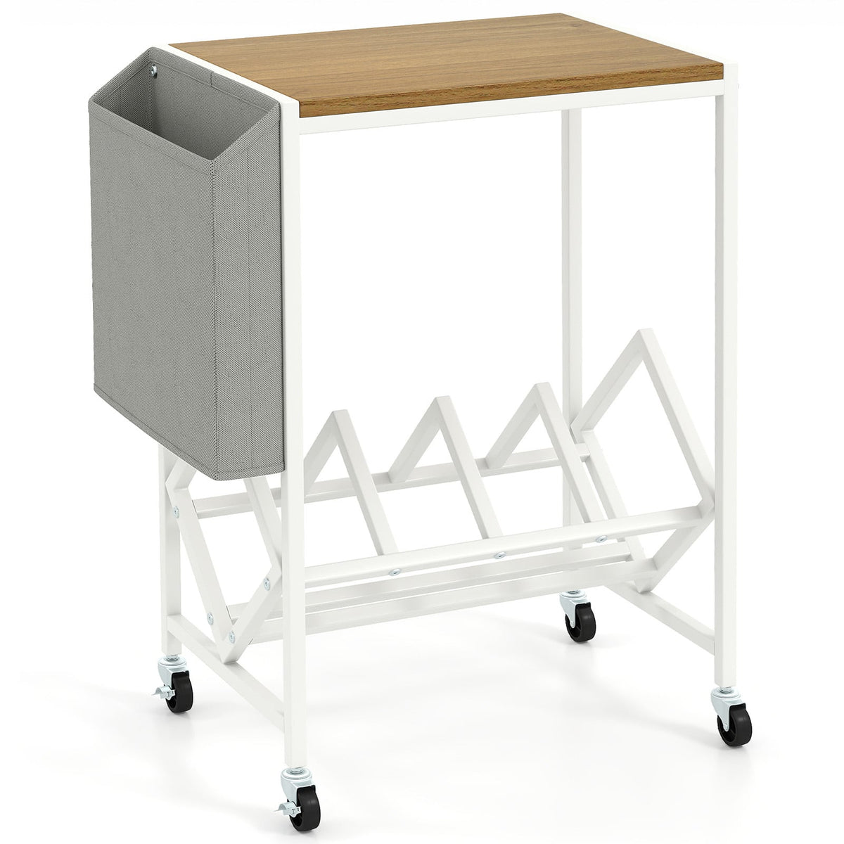 Rolling Record Player Stand 2-Tier with Vinyl Storage and Magazine Holder Bag-Natural-End & Side Tables-DECOROLALA