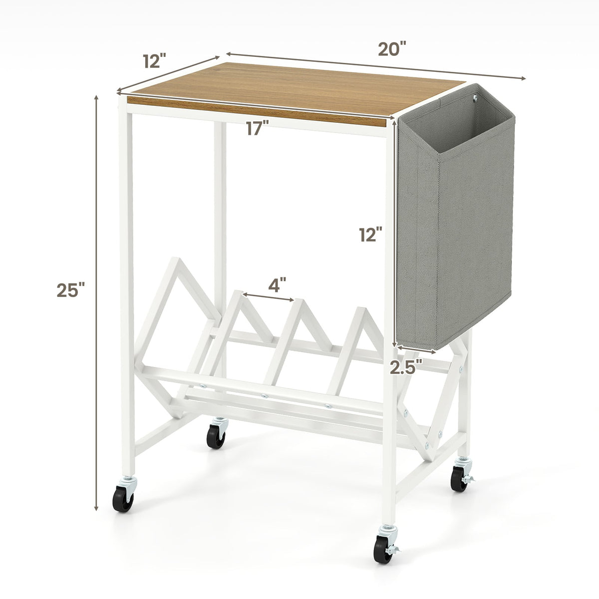Rolling Record Player Stand 2-Tier with Vinyl Storage and Magazine Holder Bag-Natural-End & Side Tables-DECOROLALA