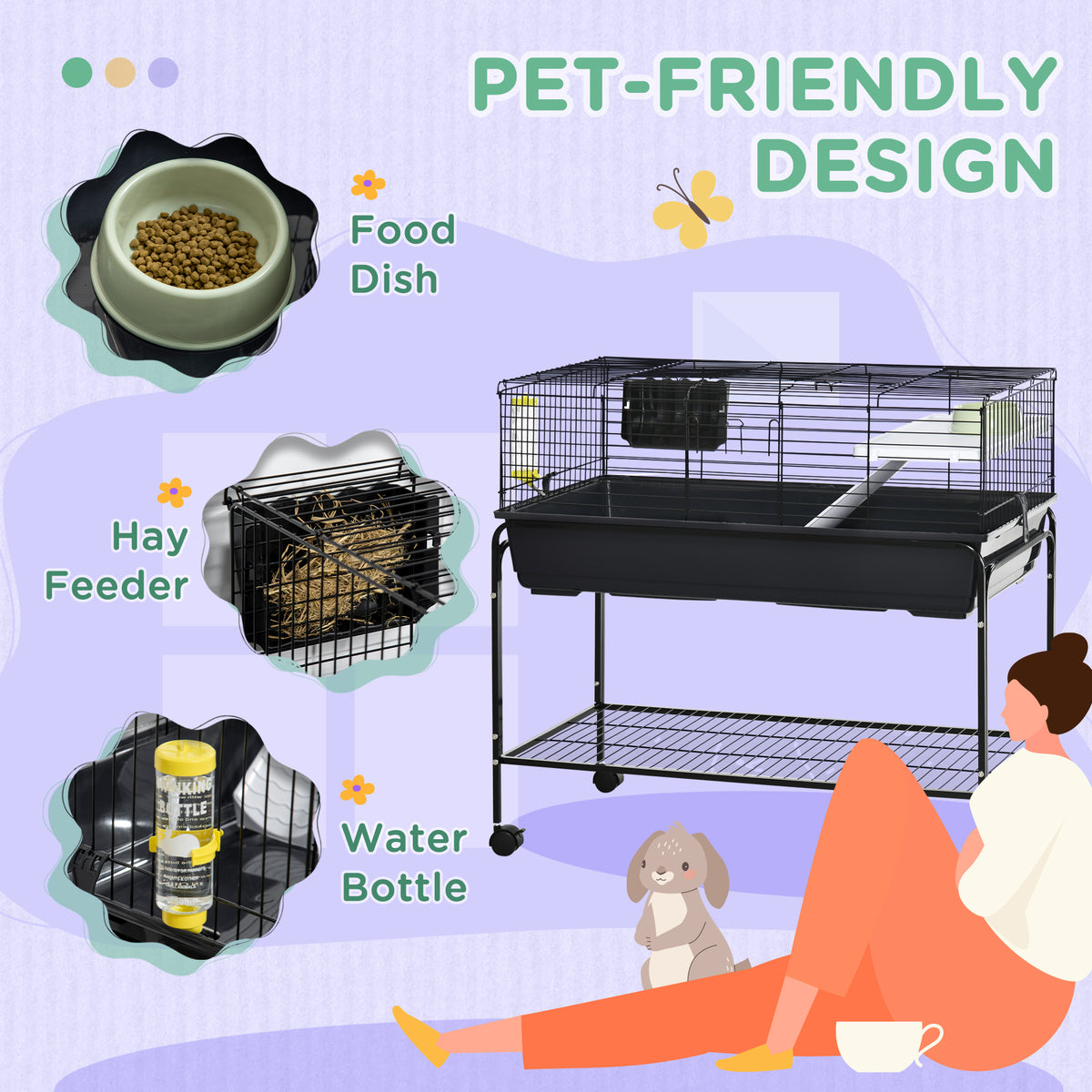 Rolling Small Animal Cage - 39" Deluxe Pet Habitat with Stand-Small Animals-DECOROLALA