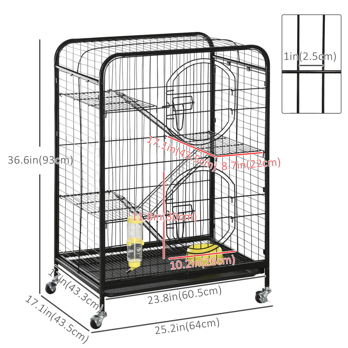 Rolling Small Animal Cage - Black 36.6" Metal Rabbit Playpen-Small Animals-DECOROLALA