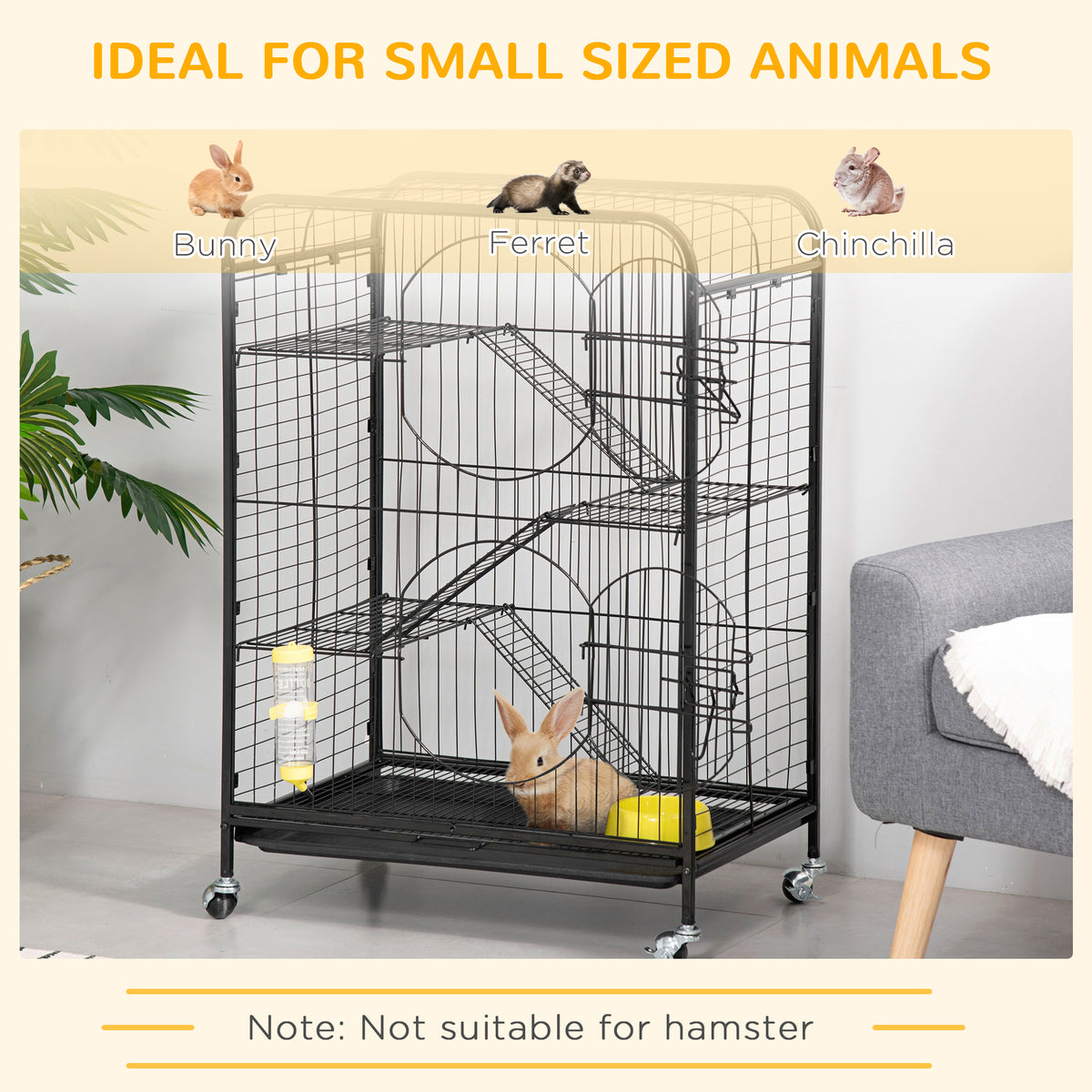 Rolling Small Animal Cage - Black 36.6" Metal Rabbit Playpen-Small Animals-DECOROLALA