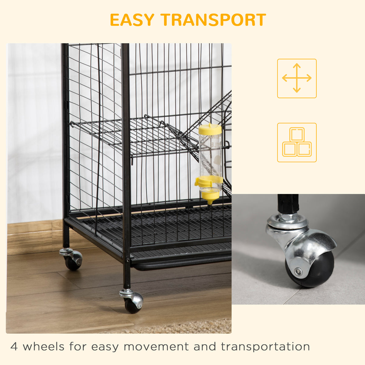 Rolling Small Animal Cage - Black 36.6" Metal Rabbit Playpen-Small Animals-DECOROLALA