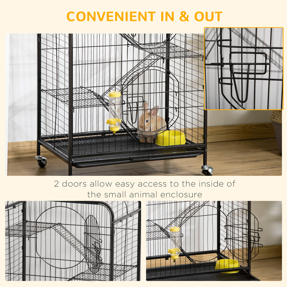 Rolling Small Animal Cage - Black 36.6" Metal Rabbit Playpen-Small Animals-DECOROLALA