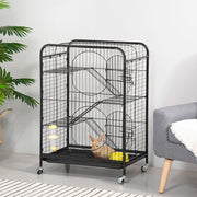 Rolling Small Animal Cage - Black 36.6" Metal Rabbit Playpen-Small Animals-DECOROLALA