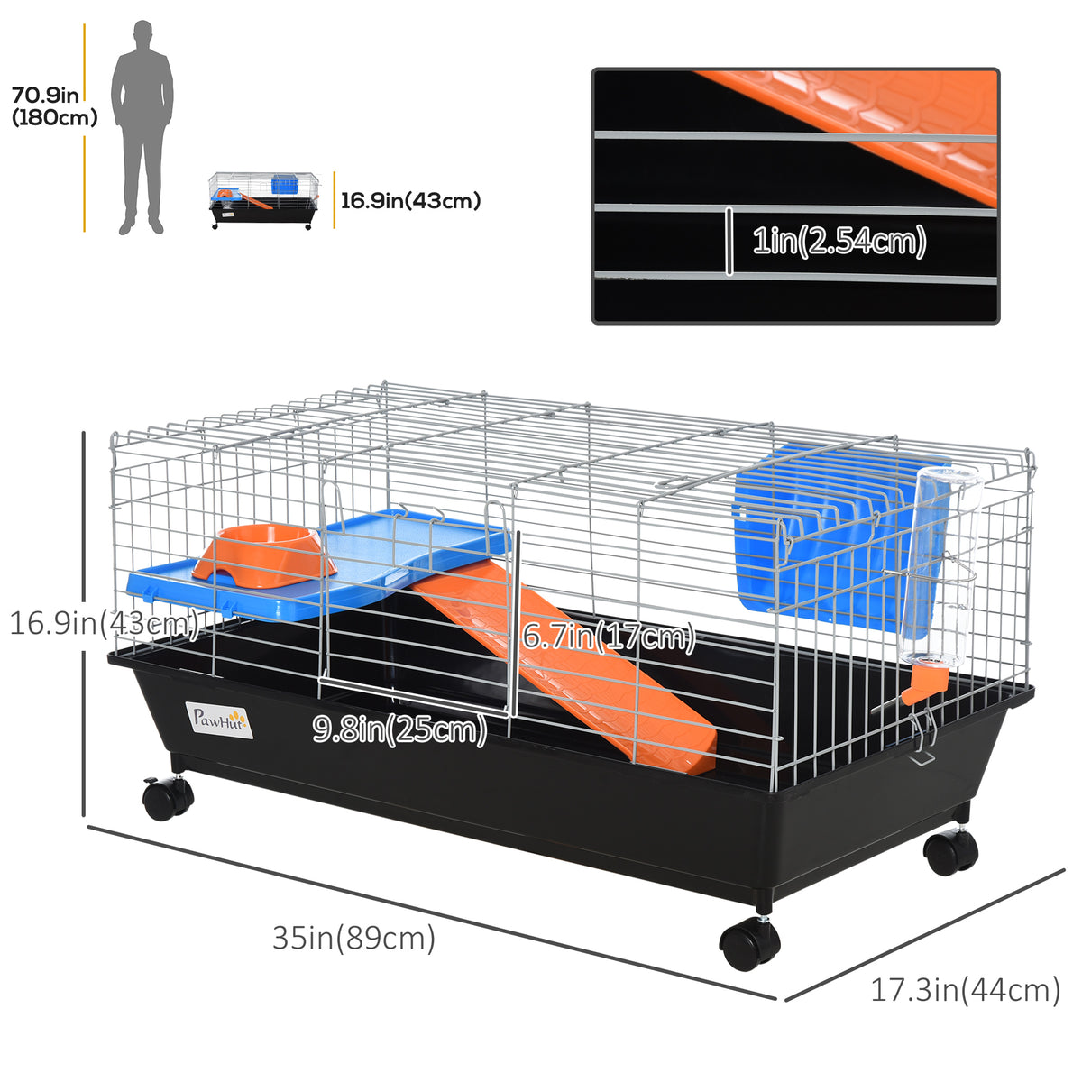 Rolling Small Animal Cage for Rabbits & Guinea Pigs - Black 35"-Small Animals-DECOROLALA