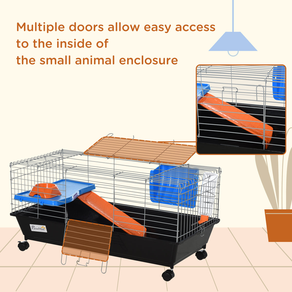 Rolling Small Animal Cage for Rabbits & Guinea Pigs - Black 35"-Small Animals-DECOROLALA