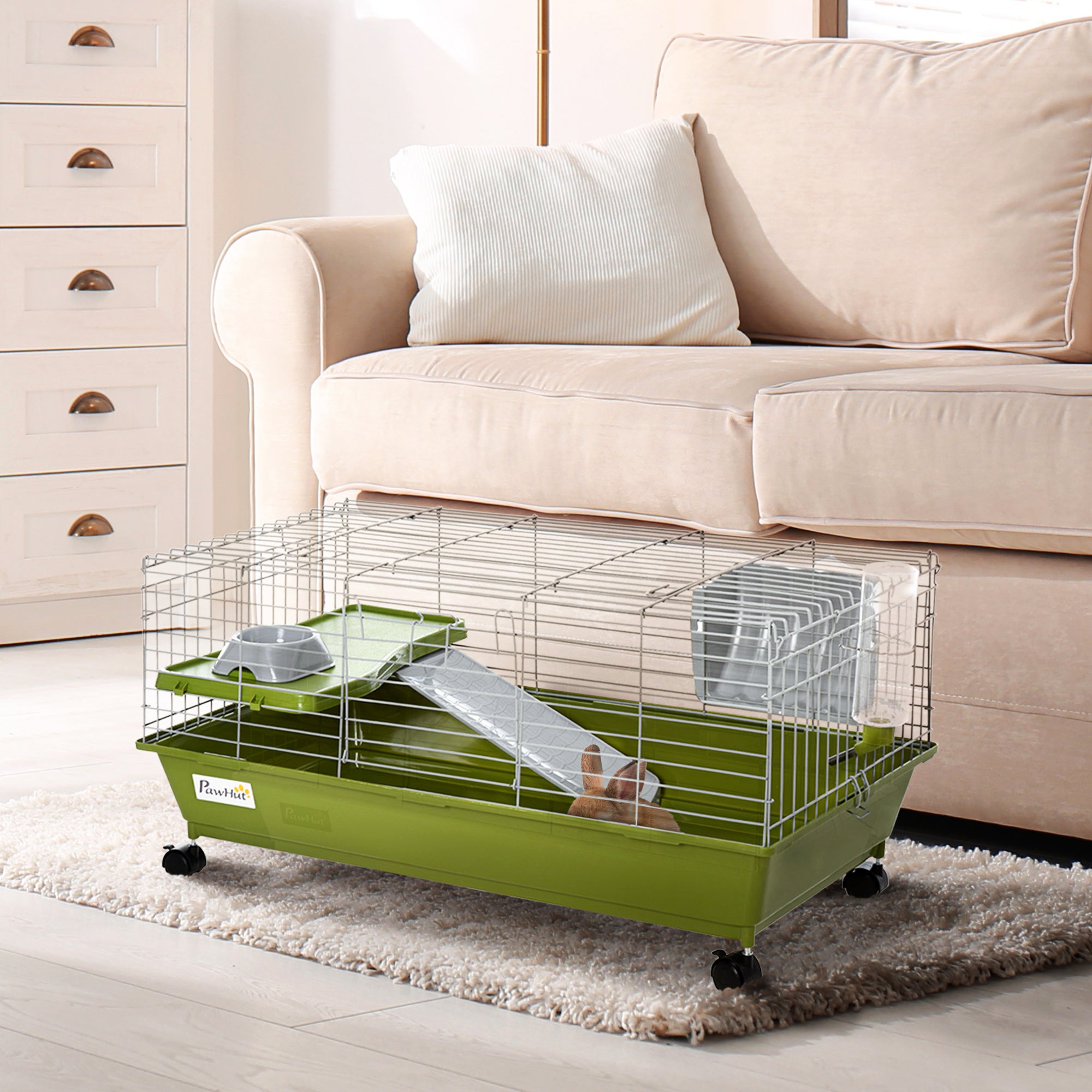 Rolling Small Animal Cage for Rabbits & Guinea Pigs - Green 35"-Small Animals-DECOROLALA