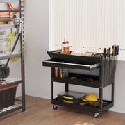 Rolling Steel Tool Cart - 3-Tier Utility Cart with Drawer Black-Home Improvement > Tools > Tool Organizers-DECOROLALA
