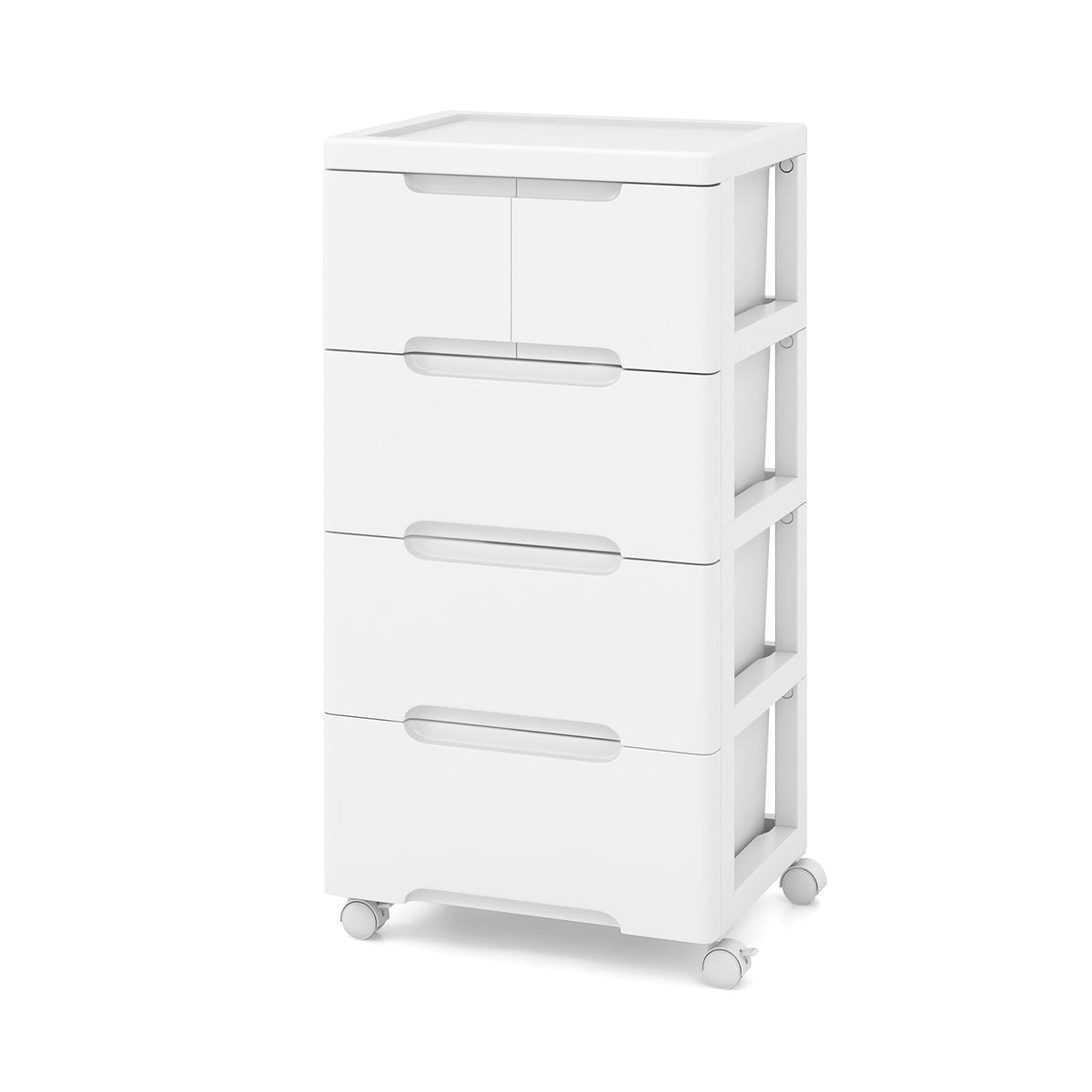 Rolling Storage Cabinet 5 Drawers White PP (min order qty 2)-Dressers & Chests-DECOROLALA