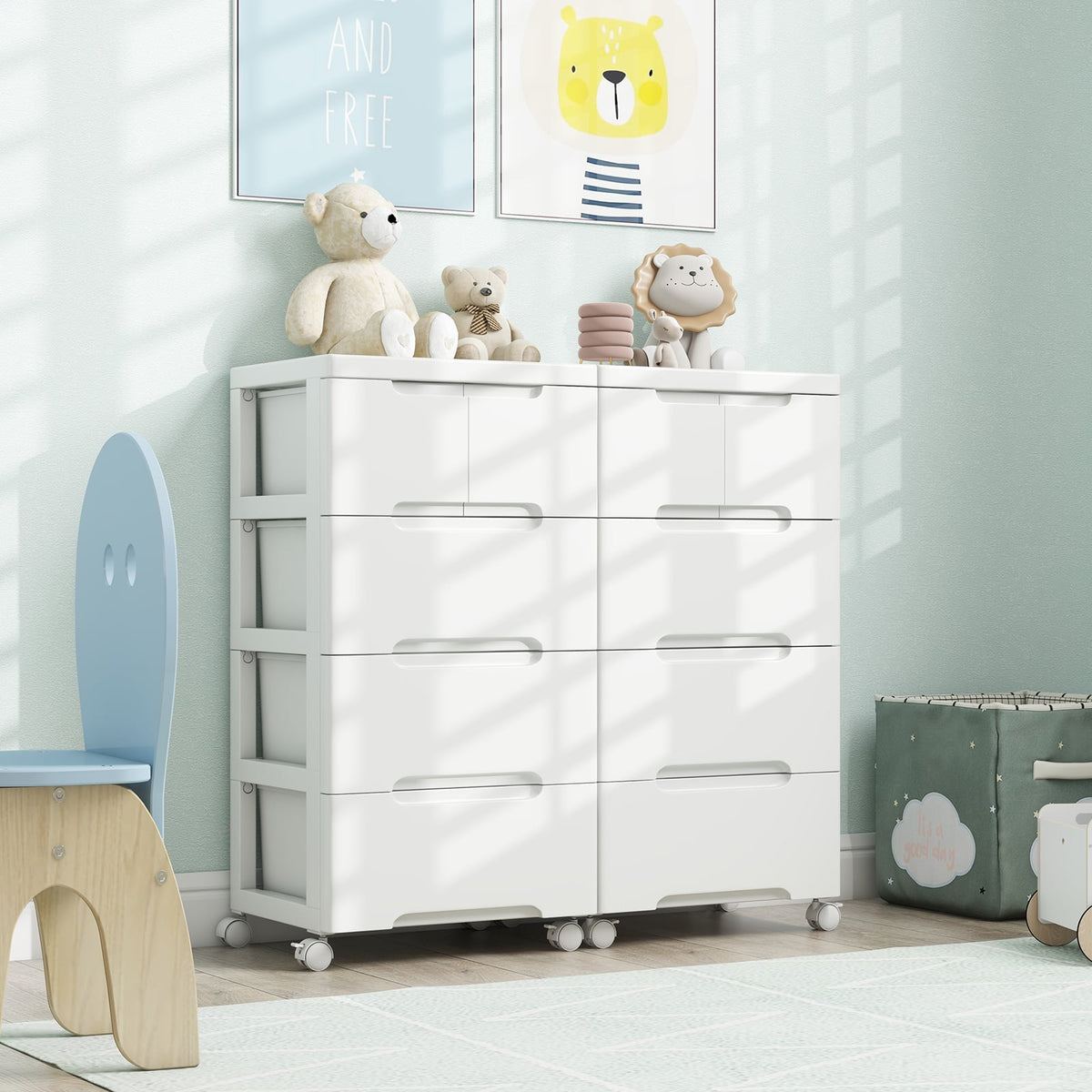 Rolling Storage Cabinet 5 Drawers White PP (min order qty 2)-Dressers & Chests-DECOROLALA
