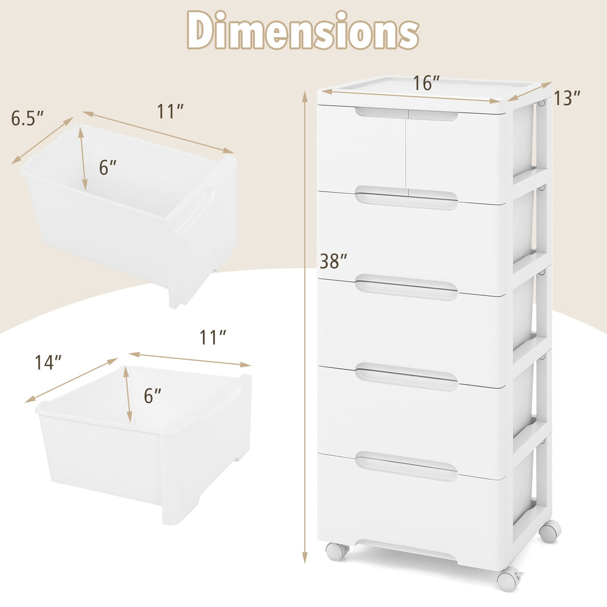 Rolling Storage Cabinet - 6-Drawer White (min order qty 2)-Dressers & Chests-DECOROLALA