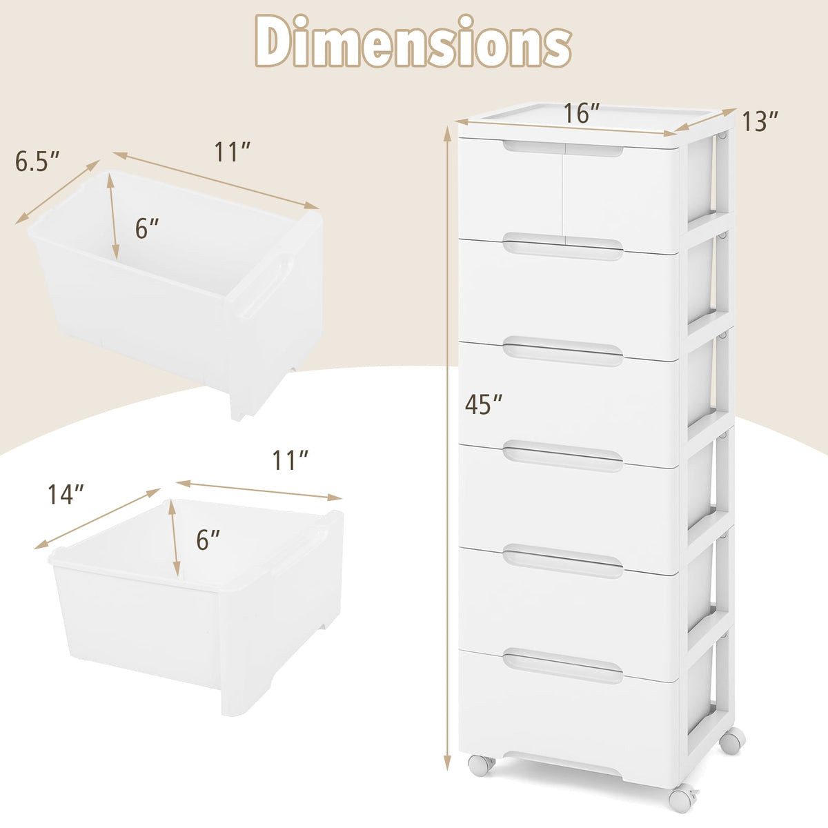 Rolling Storage Cabinet 7-Drawer with Wheels (min order qty 2)-Dressers & Chests-DECOROLALA
