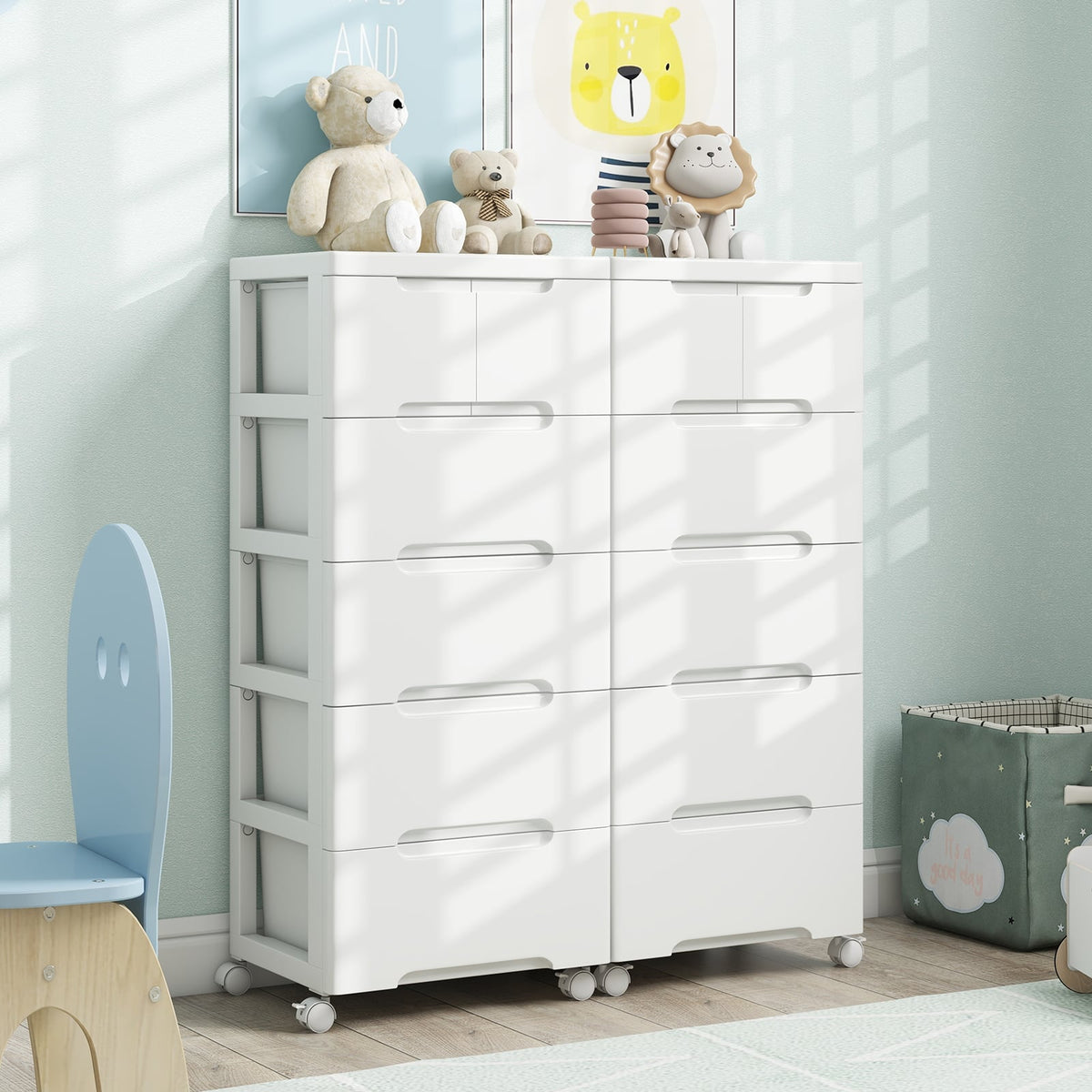 Rolling Storage Cabinet - 6-Drawer White (min order qty 2)-Dressers & Chests-DECOROLALA