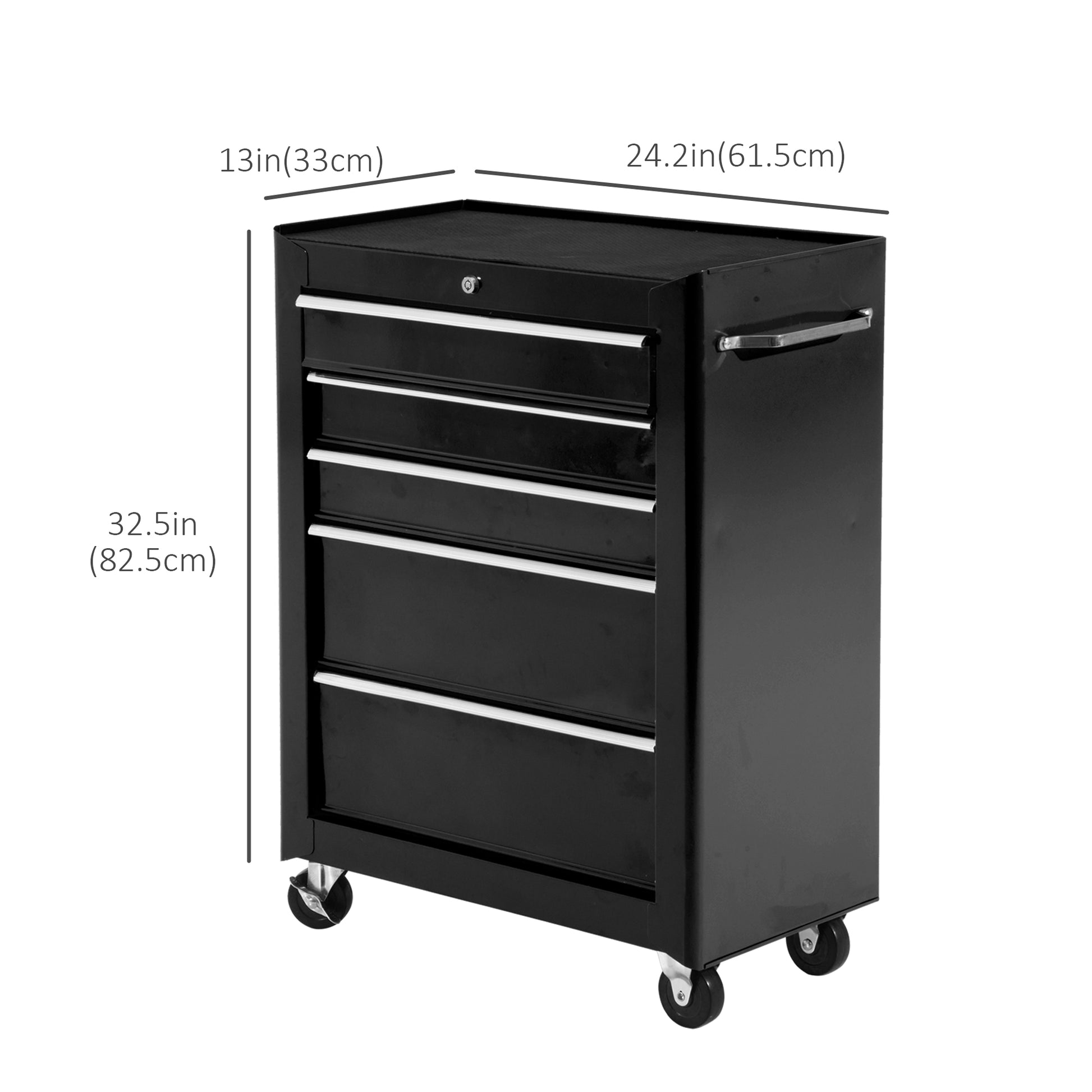Rolling Tool Cabinet with 5 Drawers, Lockable, Steel, Black, for Garage Workshop-DECOROLALA