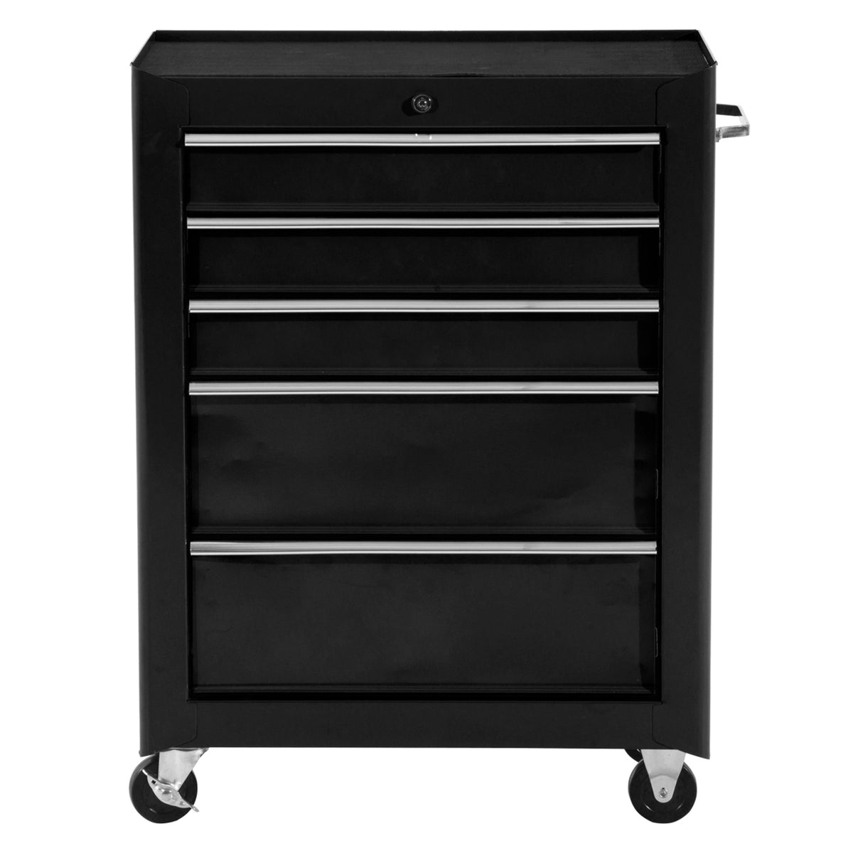 Rolling Tool Cabinet with 5 Drawers, Lockable, Steel, Black, for Garage Workshop-DECOROLALA