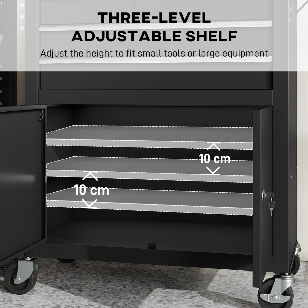 Rolling Tool Cabinet with Pegboard and 3 Drawers - Black-Home Improvement > Tools > Tool Organizers-DECOROLALA
