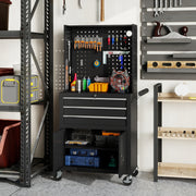 Rolling Tool Cabinet with Pegboard and 3 Drawers - Black-Home Improvement > Tools > Tool Organizers-DECOROLALA