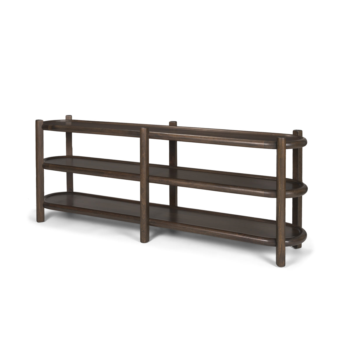 Romi Dark Brown Wood w/ 3 Shelves Oval Console Table-Console Tables-DECOROLALA