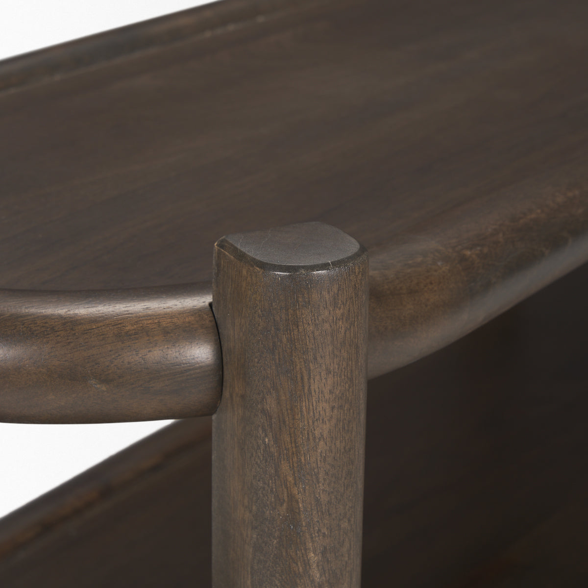 Romi Dark Brown Wood w/ 3 Shelves Oval Console Table-Console Tables-DECOROLALA