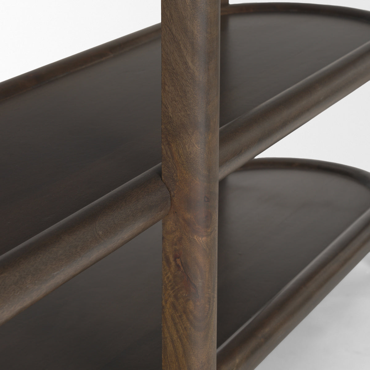 Romi Dark Brown Wood w/ 3 Shelves Oval Console Table-Console Tables-DECOROLALA