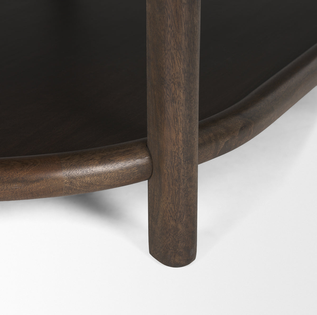 Romi Dark Brown Wood w/ Bottom Shelf Oval Coffee Table-Coffee Tables-DECOROLALA