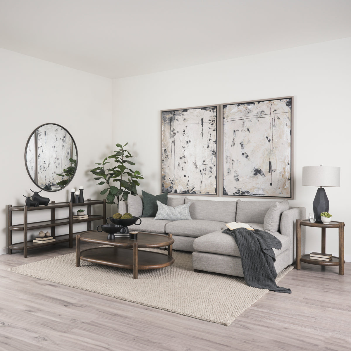 Romi Dark Brown Wood w/ Bottom Shelf Oval Coffee Table-Coffee Tables-DECOROLALA