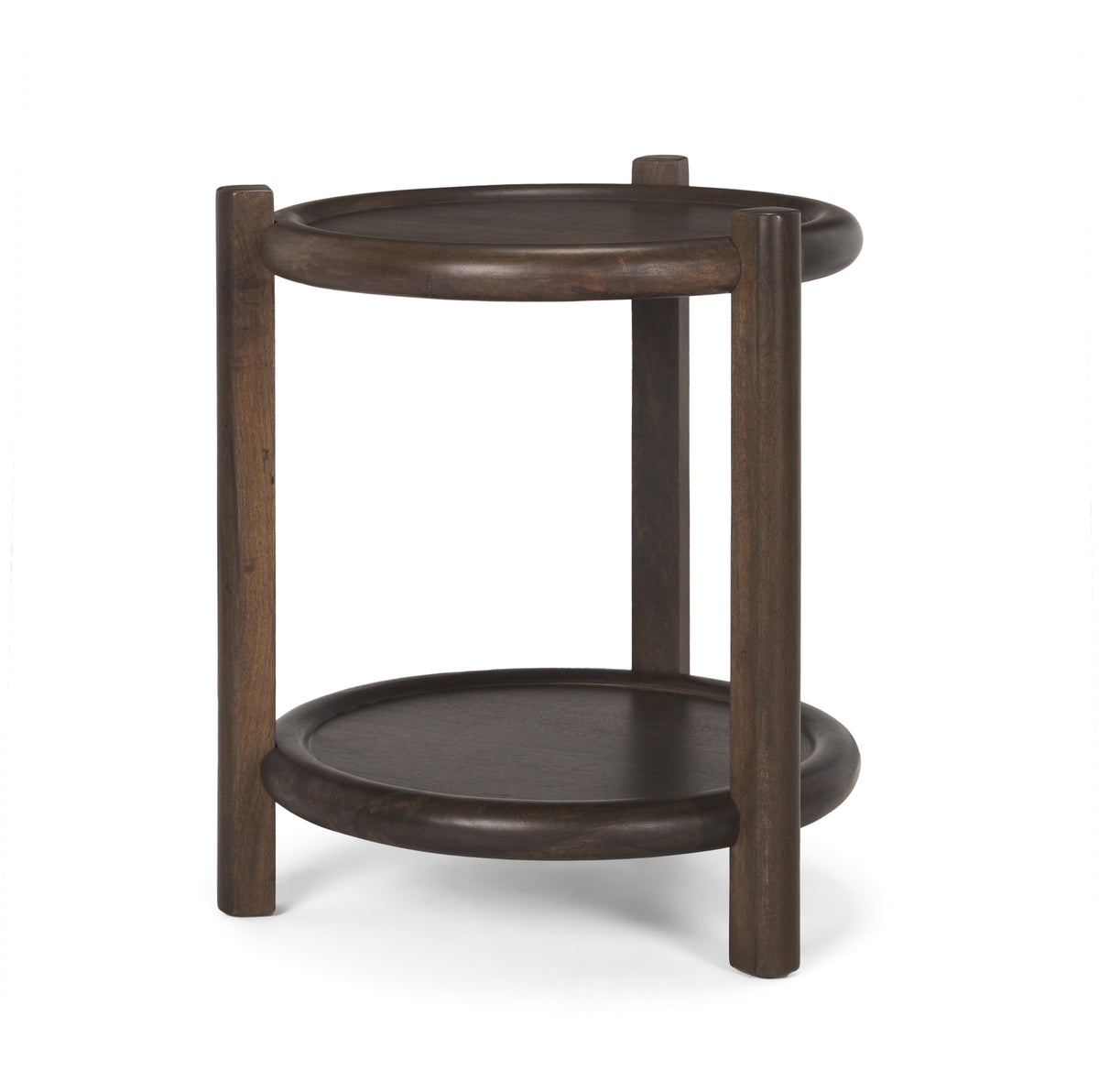 Romi Dark Brown Wood w/ Bottom Shelf Round Accent Table-Accent Tables-DECOROLALA