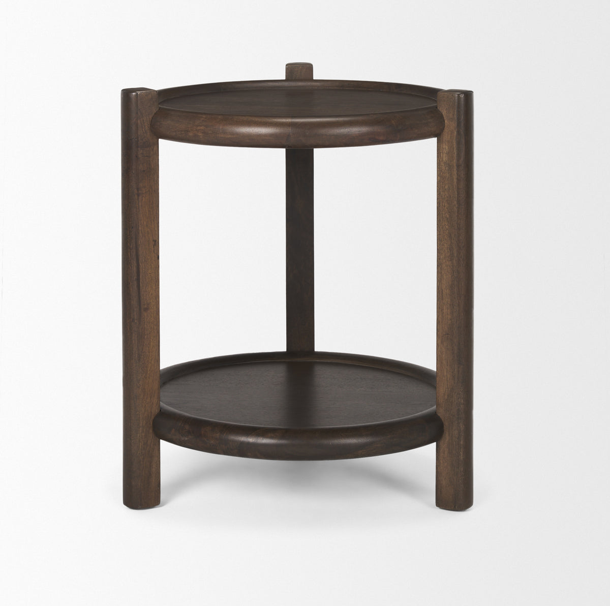 Romi Dark Brown Wood w/ Bottom Shelf Round Accent Table-Accent Tables-DECOROLALA