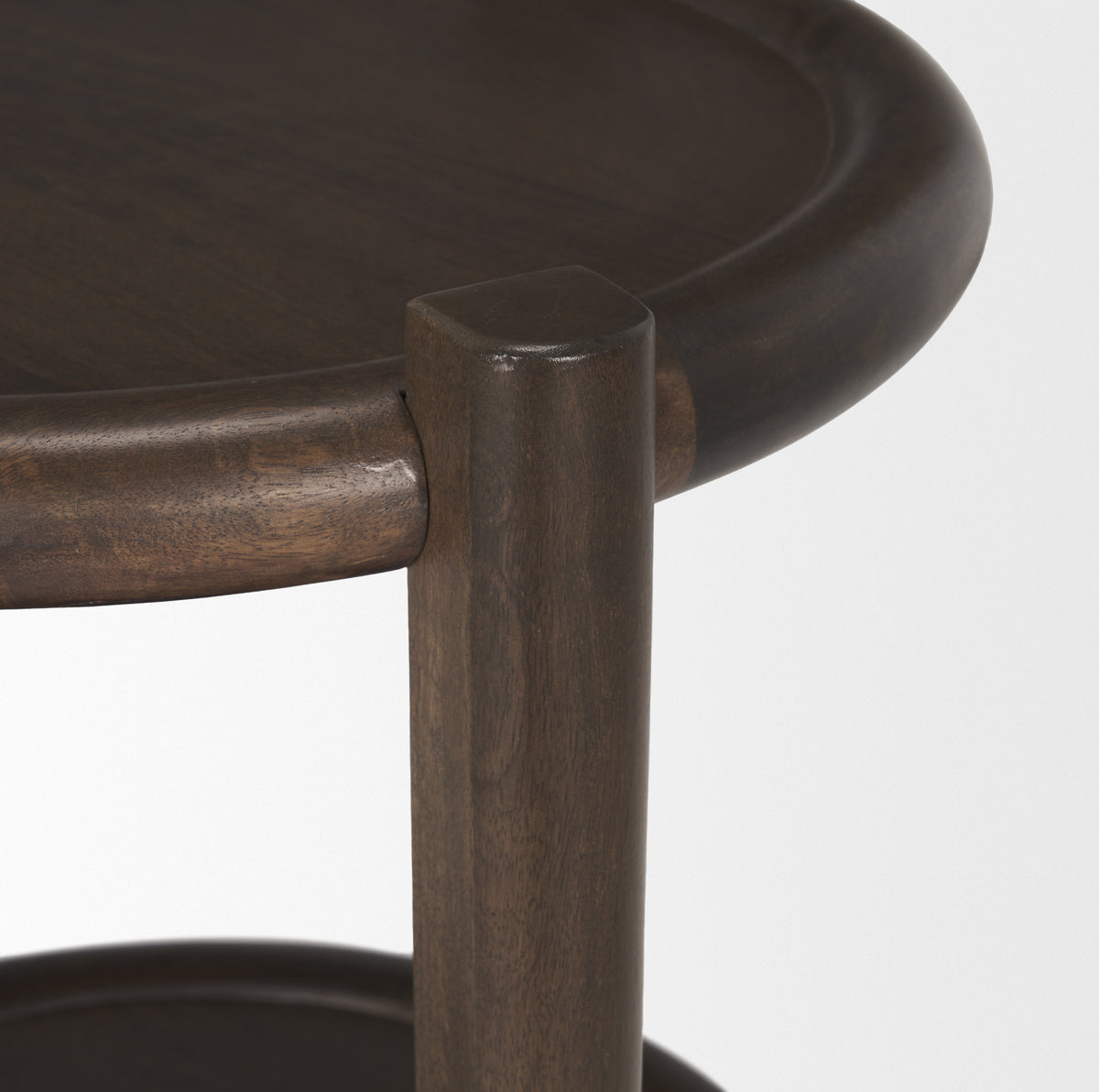 Romi Dark Brown Wood w/ Bottom Shelf Round Accent Table-Accent Tables-DECOROLALA