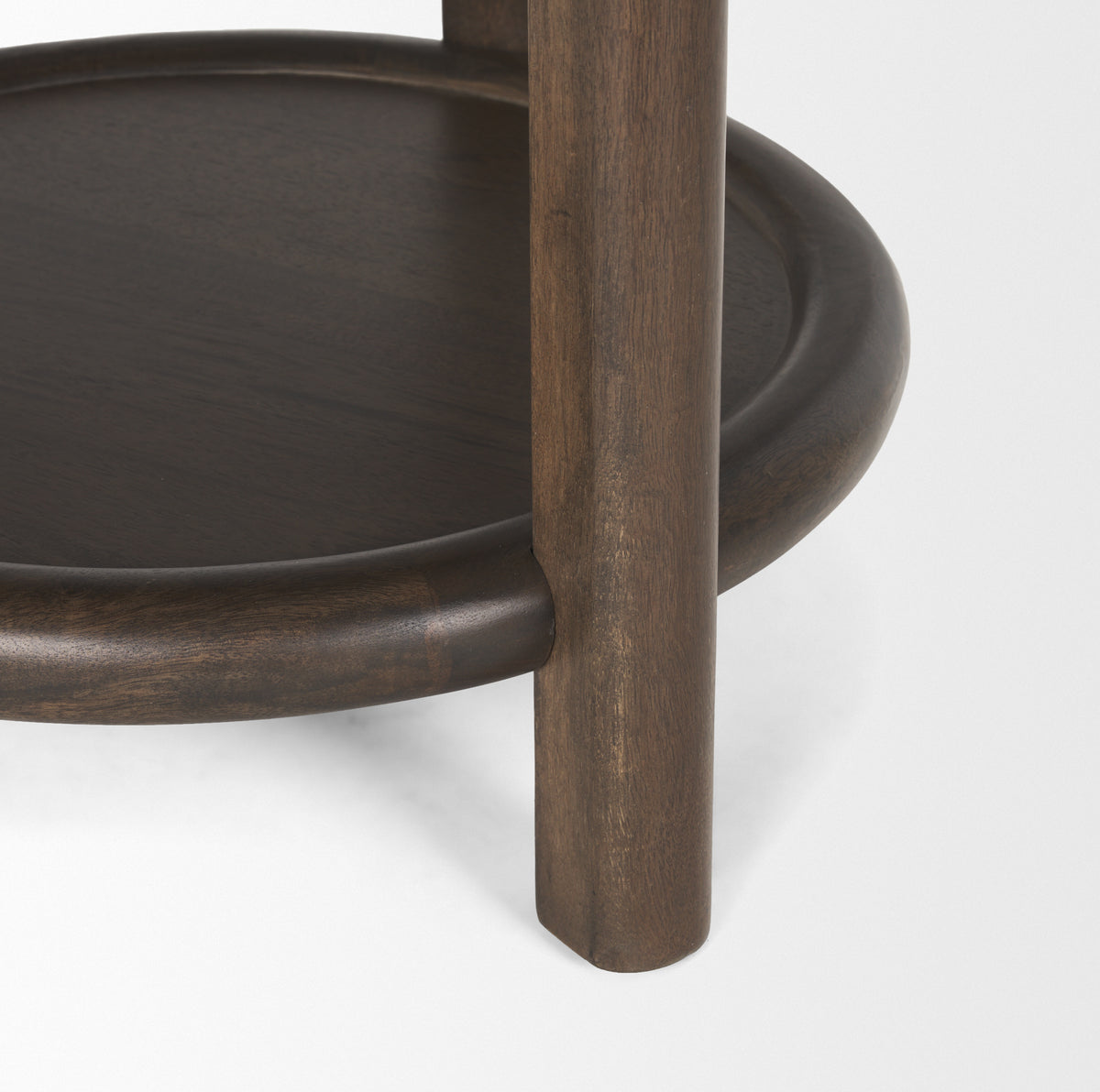 Romi Dark Brown Wood w/ Bottom Shelf Round Accent Table-Accent Tables-DECOROLALA
