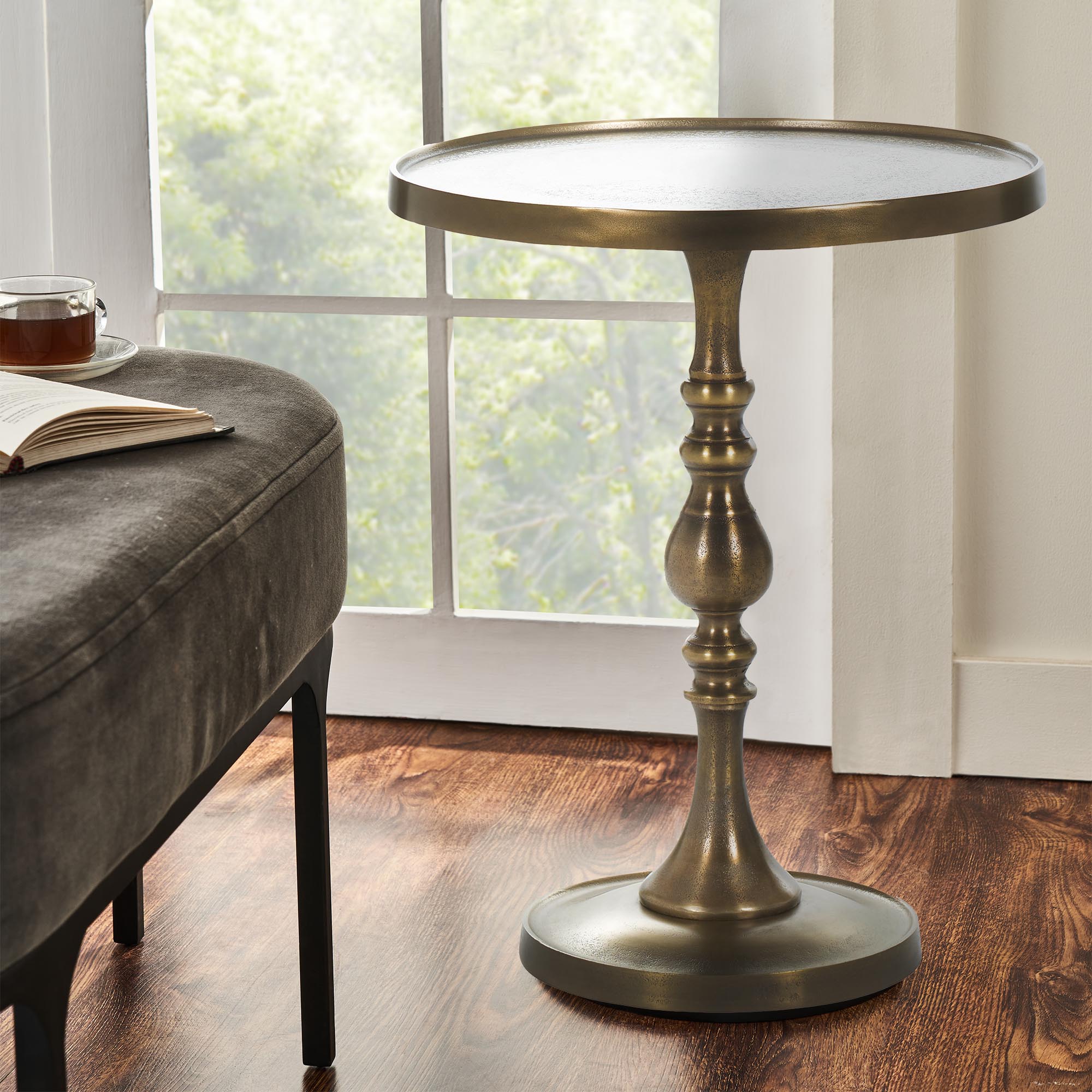 Romina Indoor Aluminum Table, Antique Brass-Table-DECOROLALA