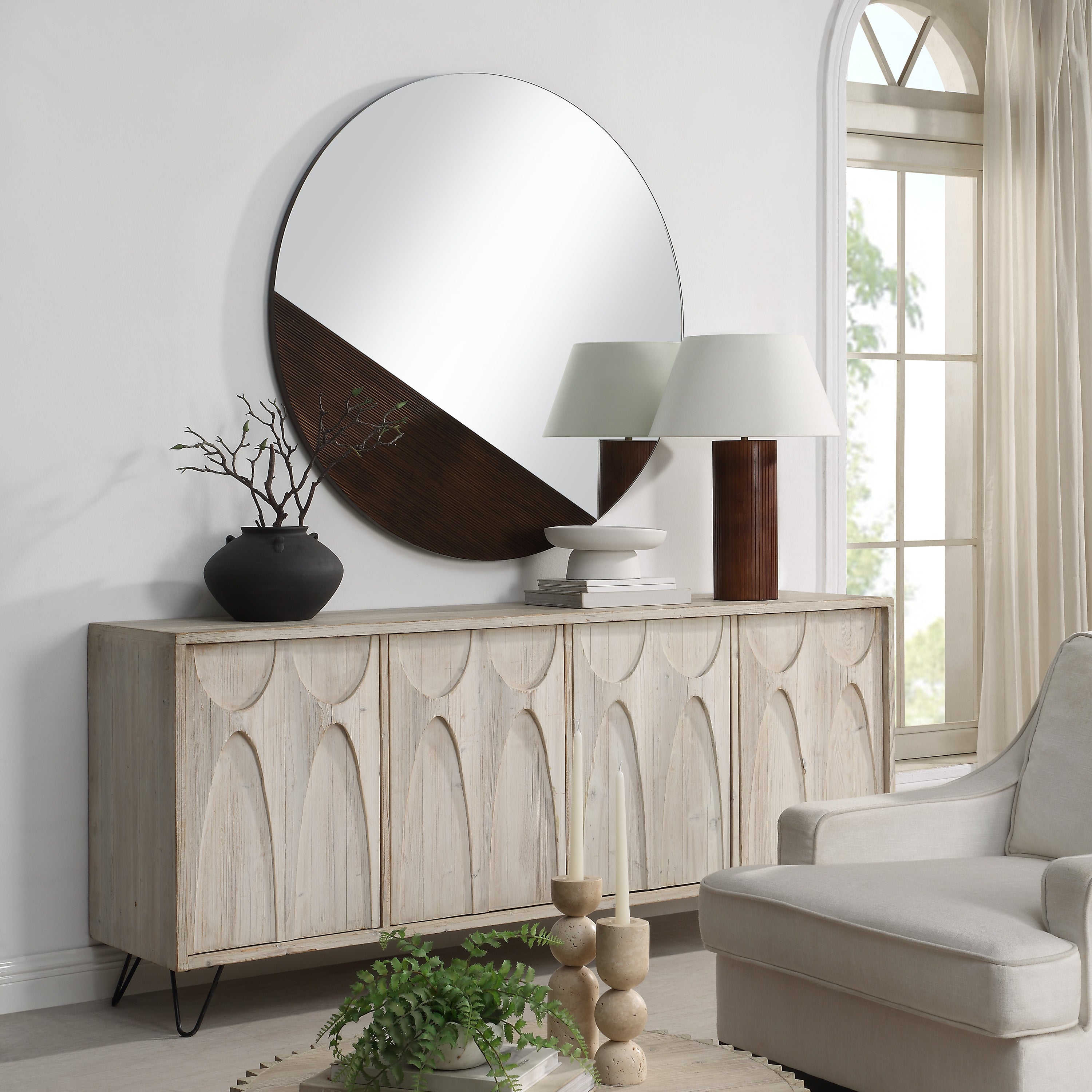 Ronda 47.25" H x 47.25" W Wall Mirror, Brown-Mirror-DECOROLALA