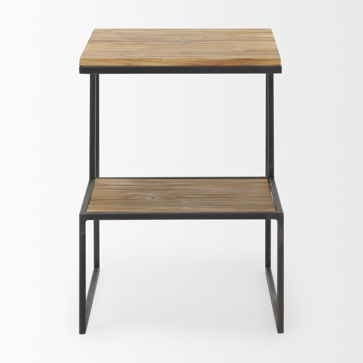 Ronin 22"H Square 2-Tier Wood w/ Black Metal Accent Table-Accent Tables-DECOROLALA