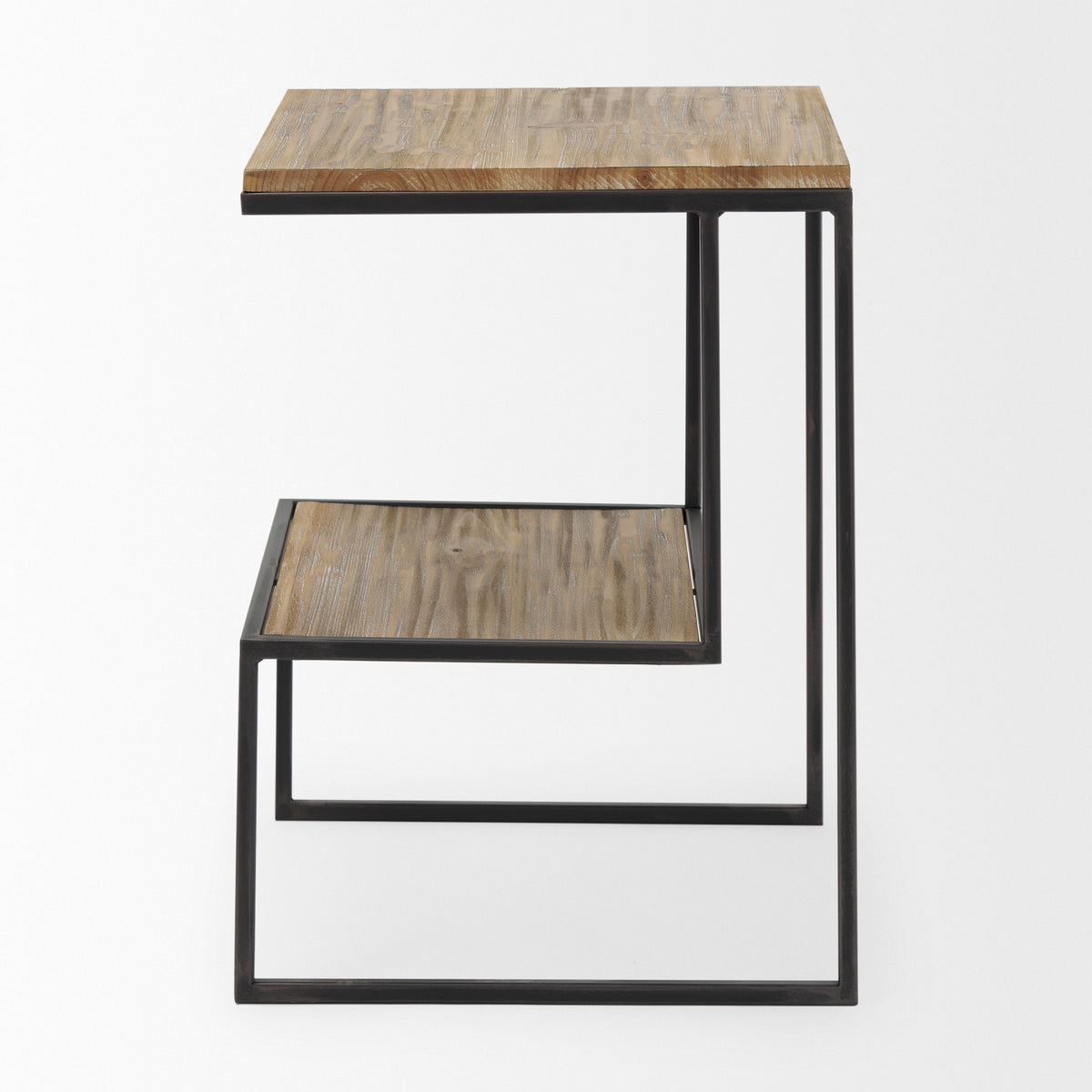 Ronin 22"H Square 2-Tier Wood w/ Black Metal Accent Table-Accent Tables-DECOROLALA
