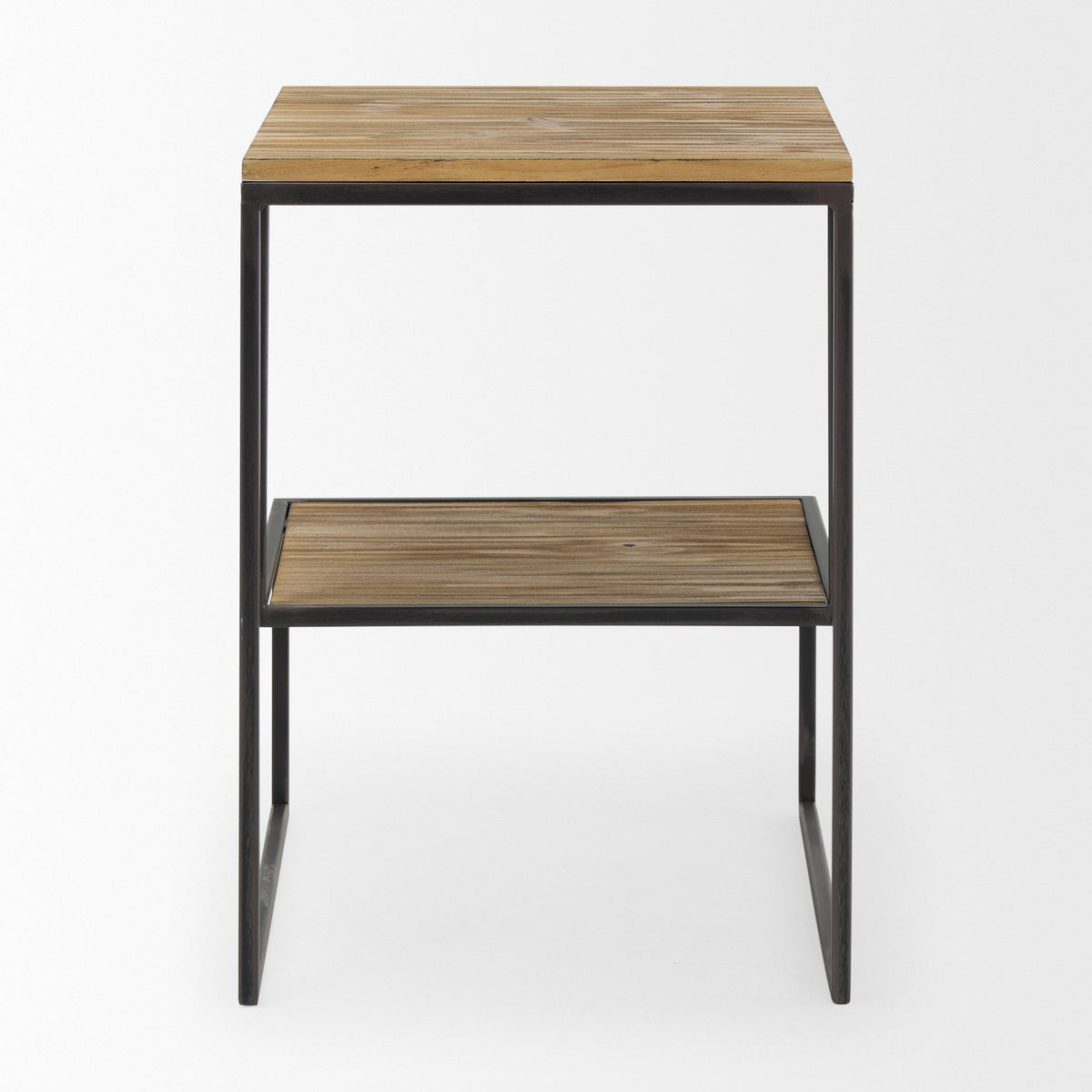 Ronin 22"H Square 2-Tier Wood w/ Black Metal Accent Table-Accent Tables-DECOROLALA