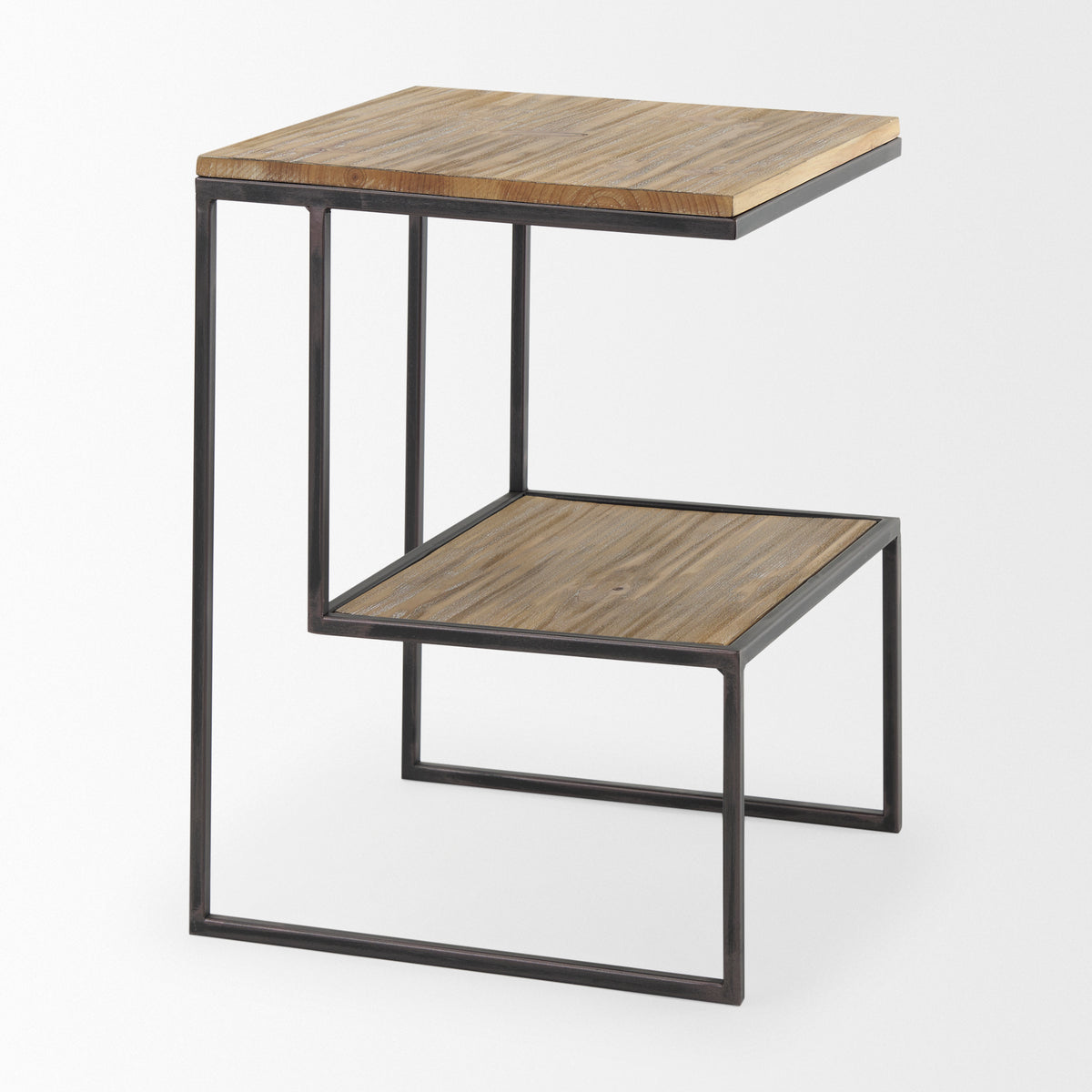 Ronin 22"H Square 2-Tier Wood w/ Black Metal Accent Table-Accent Tables-DECOROLALA