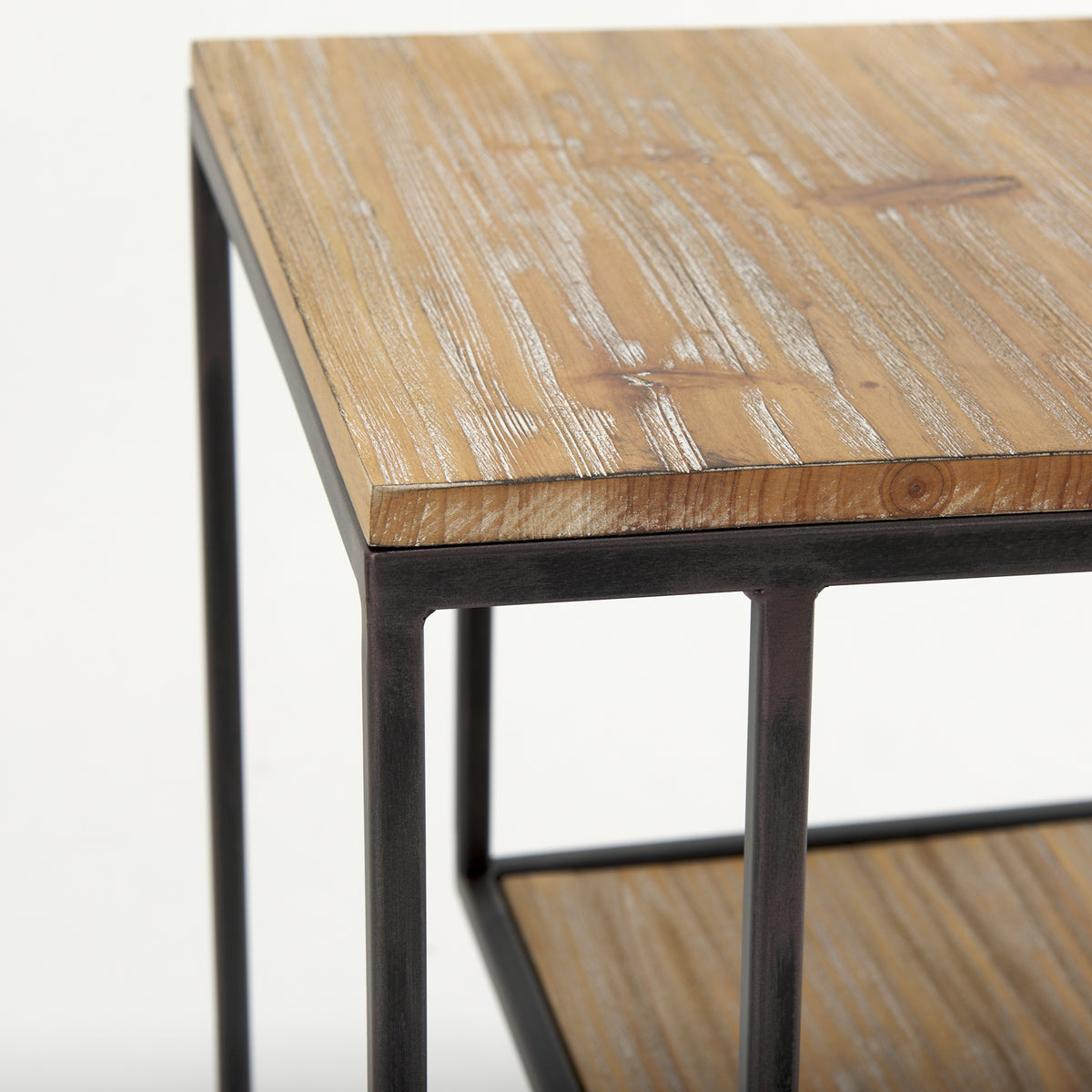 Ronin 22"H Square 2-Tier Wood w/ Black Metal Accent Table-Accent Tables-DECOROLALA