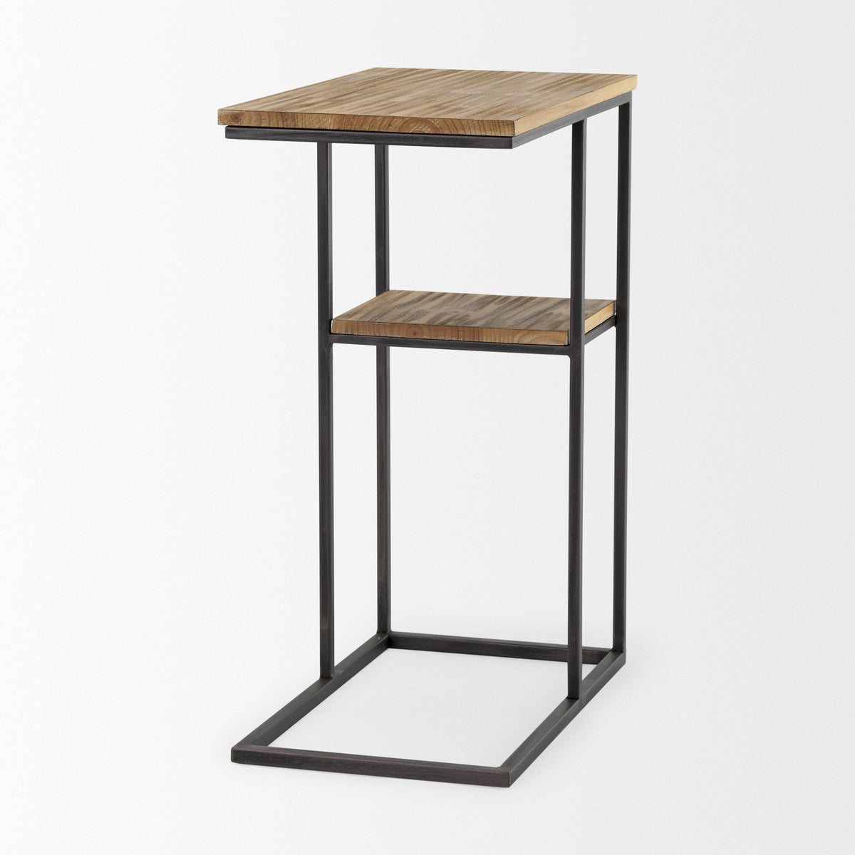 Ronin 25"H Rectangle 2-Tier Wood w/ Black Metal Accent Table-Accent Tables-DECOROLALA