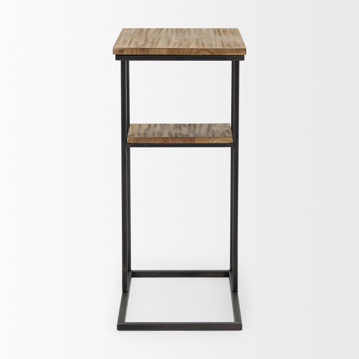 Ronin 25"H Rectangle 2-Tier Wood w/ Black Metal Accent Table-Accent Tables-DECOROLALA