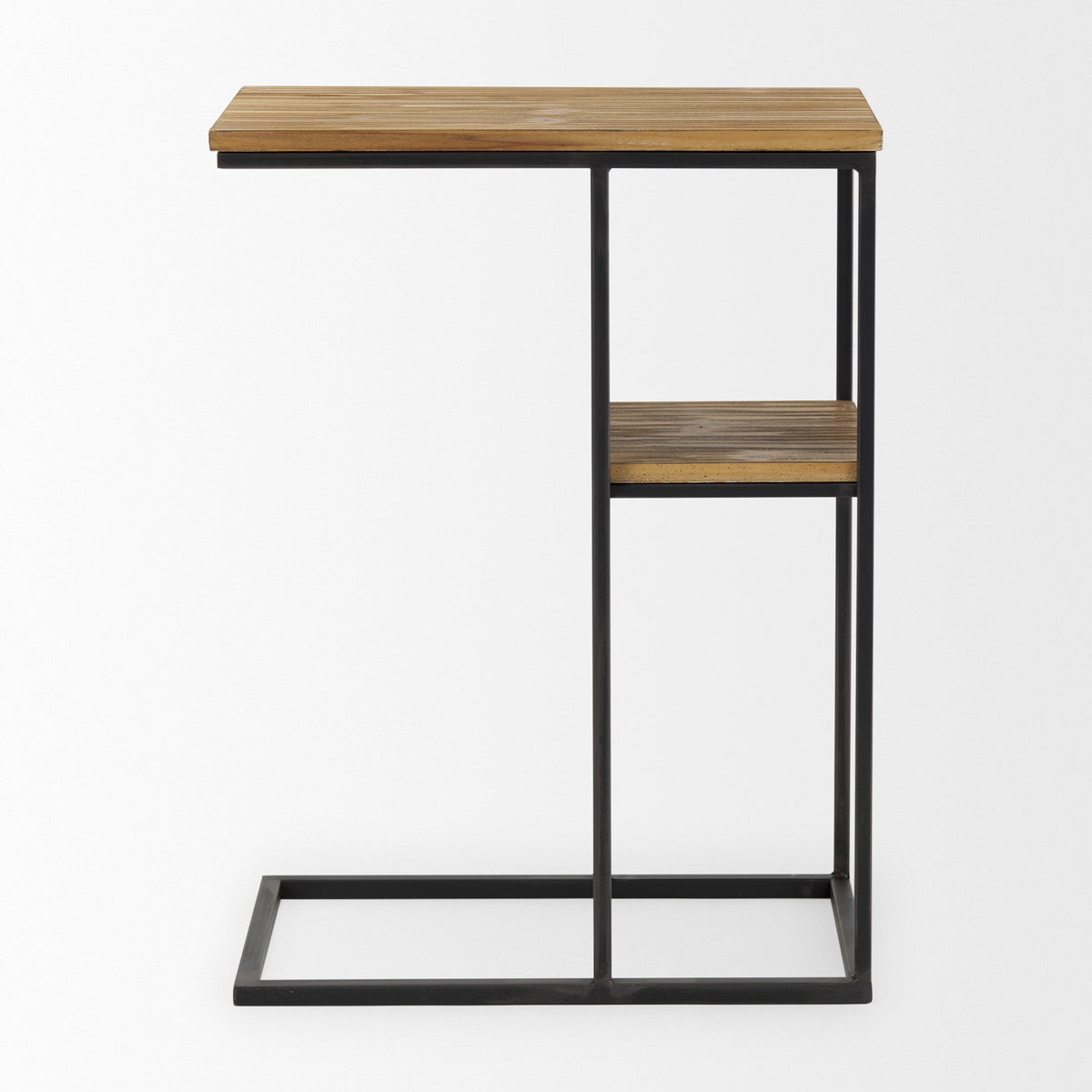 Ronin 25"H Rectangle 2-Tier Wood w/ Black Metal Accent Table-Accent Tables-DECOROLALA