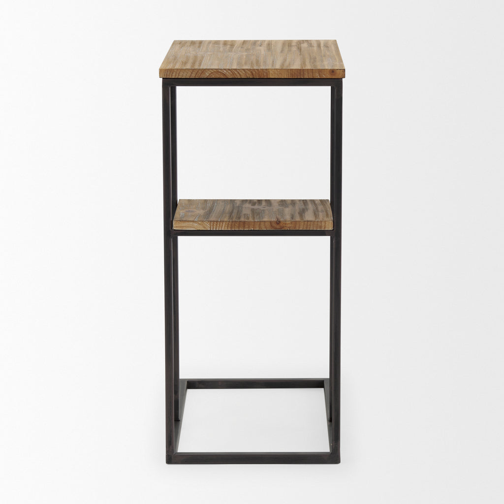 Ronin 25"H Rectangle 2-Tier Wood w/ Black Metal Accent Table-Accent Tables-DECOROLALA