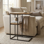 Ronin 25"H Rectangle 2-Tier Wood w/ Black Metal Accent Table-Accent Tables-DECOROLALA