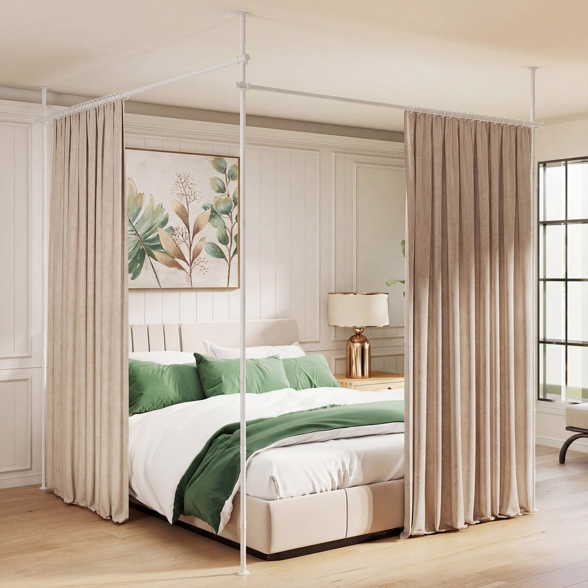 Room Divider Curtain Rod with Adjustable Floor to Ceiling Tension Rod (Curtains Not Included)-White-Room Dividers-DECOROLALA