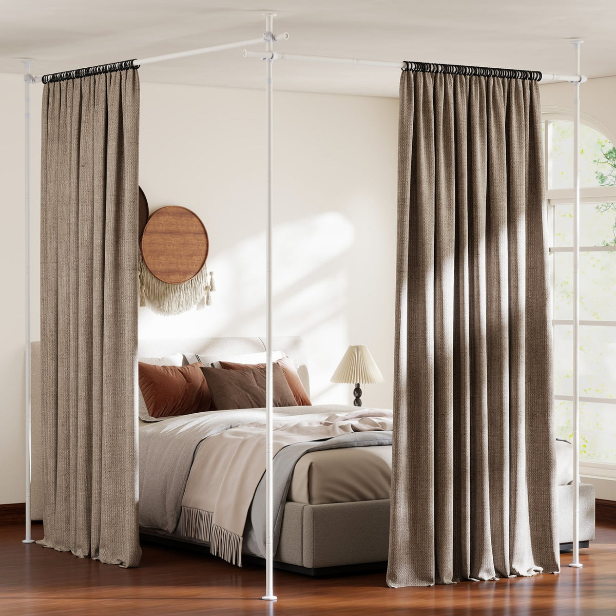 Room Divider Curtain Rod with Adjustable Floor to Ceiling Tension Rod (Curtains Not Included)-White-Room Dividers-DECOROLALA
