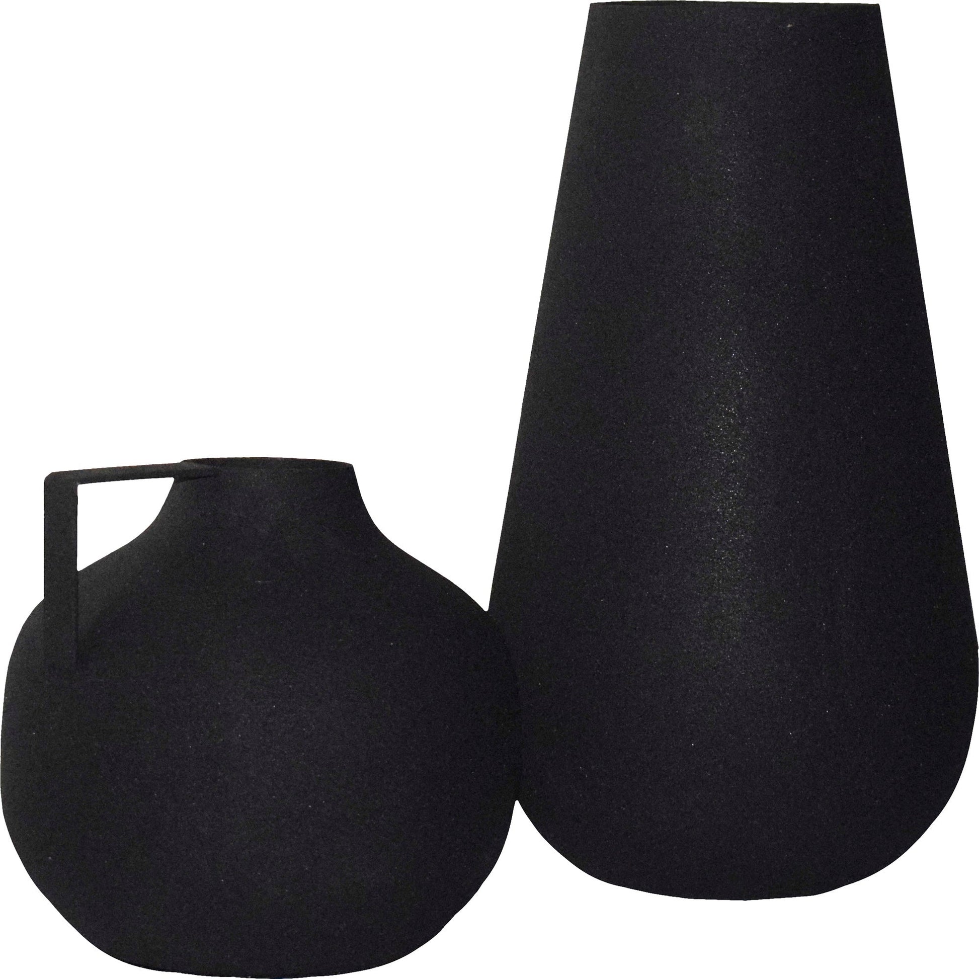 Roove Indoor Iron Vase, Matte Black (Set of 2)-Vase-DECOROLALA